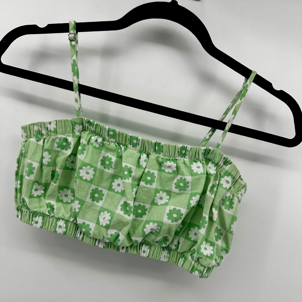 Cotton‎ On Green Floral Checkered Crop Top Cami Tank Adjustable Straps